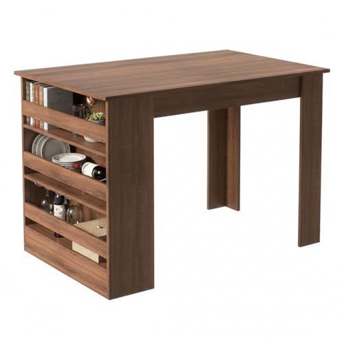 HOMYLIN Esstisch mit 3 Aufbewahrungsregalen, Bauernhaus Küchentisch Holz Tischplatte Bar Tisch für Küche, Esszimmer, 110x70x75CM, braun