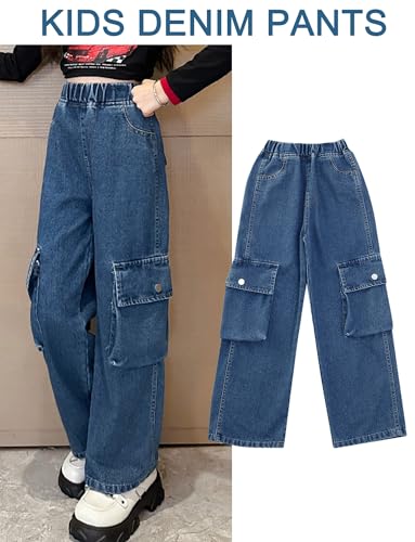 Happy Cherry Girls Casual Denim Pants High Waist Flare Leg Jeans with Pocket Ripped Frayed Split Bottom Jeans 5-14 Years3