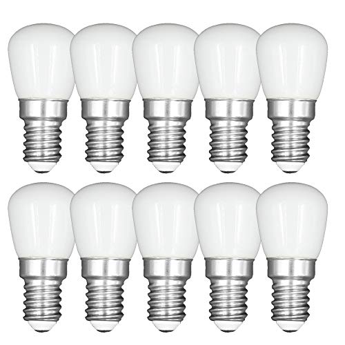 E14 Frigorifero Frigo Congelatore Lampada Lampadina, 3W, 40W Alogena Lampadina Equivalente, Bianco Freddo 6000K, Vetro Bianco, Confezione da 10 unità