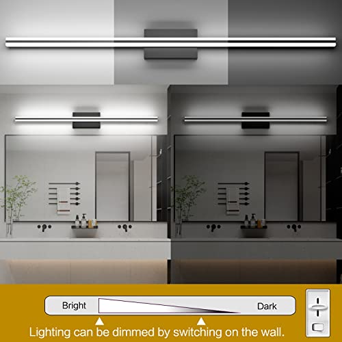 Image of SOLFART Bathroom Lights Over Mirror Matte Black Dimmable Modern LED Vanity Lighting Fixtures 48 Inch 30W Bathroom Vanity Light