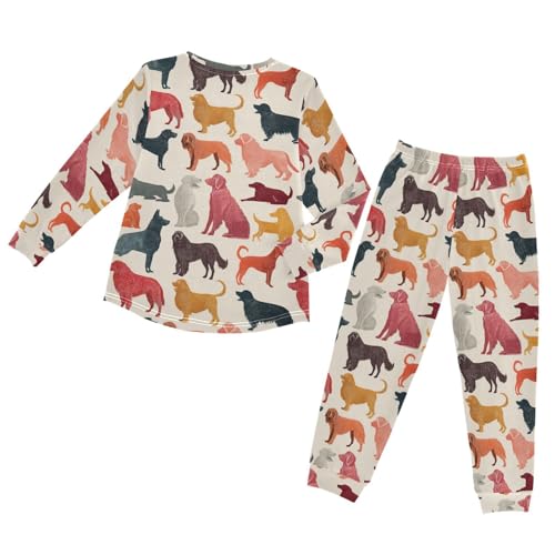 Long Sleeve Pajama Set for Girls Boys,Colorful Dogs Silhouette Print Comfy Crewneck Sleepwears,Soft Kid's Homewear Clothes Underwear Sets 3T2