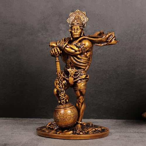 Artarium Big Bahubali Hanuman Statue for Home Decor Marble & Resin Lord Hanuman Idol Bajrang Bali Statues for Temple Decoration Hanuman Murti Showpiece Item, Height 7.48 Inch, Antique
