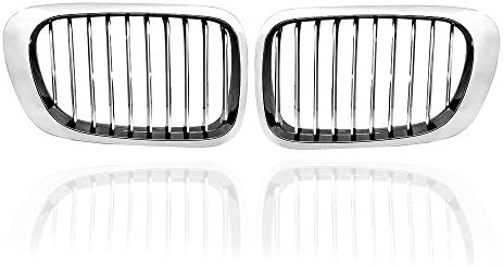 Chrome Euro Front Upper Kidney Grille LH RH Compatible with BMW Car 1999-2002 E46 Cabriolet Coupe 2 Dr