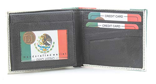 Leather Impressions Slim Bifold Wallet - Mexico Flag Print Vegan Leather Wallet with top-flap 2 ID Windows, 6 Cards, 2 Inner Slots & 2 Cash Pockets - Men's Wallet for Men & Gift Box3