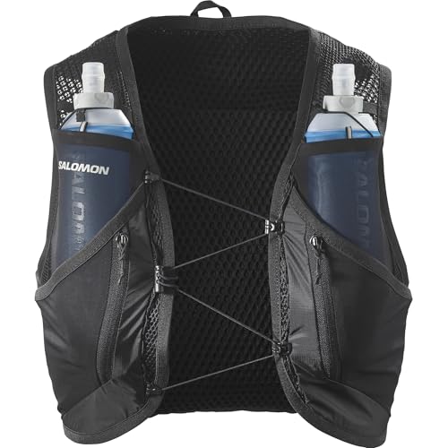 Salomon Unisex Active Skin 12, Hydration & Storage Vest with 500ml Flasks Included - Black / Metal - S