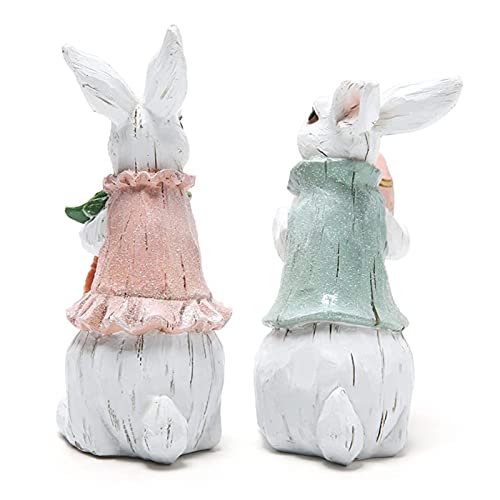 Estatuetas de coelho | Enfeites de coelhinho da Páscoa pacote com 2, estatuetas coloridas de coelhos