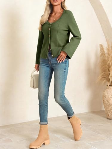 Image of Saodimallsu Womens Bell Sleeve Cardigan Sweaters Button Down Long Sleeve Fall Trendy Sweaters 2025 U Neck Knit Outwear