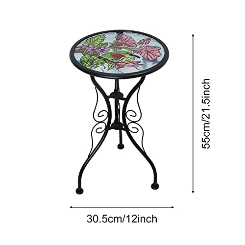 Liffy Hummingbird Outdoor Side Table Accent Indoor Round Hand Painted Glass Room Home Decorative Desk Outside Garden Plant Table Stands For Patio,Yard,Balcony #TOP2