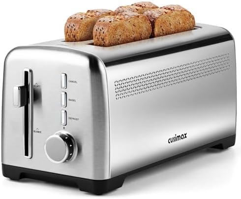 CUSIMAX long slot four slice toaster for sourdough and artisan bread