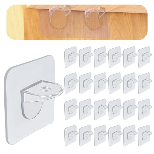 24 Pieces Adhesive Shelf Bracket, Plastic Shelf Support Peg, Punch Free Reinforced Design Partition Pins for Book Kitchen Cabinet Shelves Storage Closet Clapboard Layer
