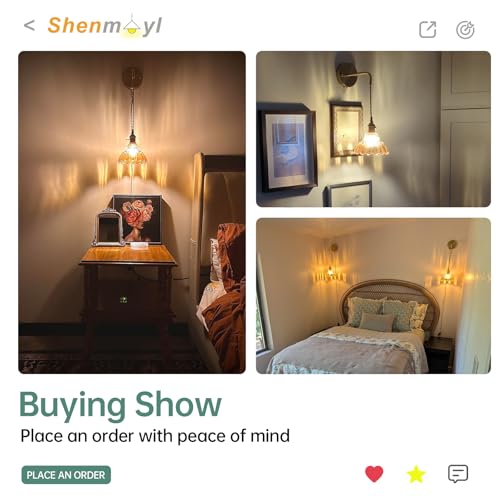 Image of Shenmoyl Vintage Wall Sconce with Amber Lily of the Valley Glass Shade Hanging Wall Sconce with 4.9FT Plug in Cord, Modern Wall Lamp Fixtures Decor for Bedside Bedroom Indoor Doorway