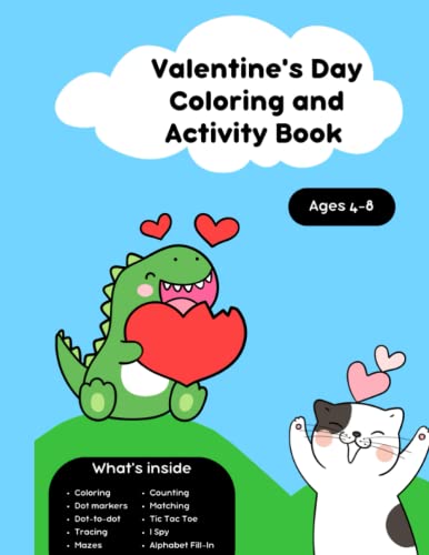 Valentine's Day Coloring and Activity Book ages 4-8 meets Math and English Language Arts ELA Standards
