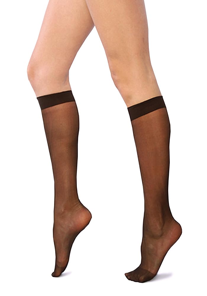 Lady Sofia 4 Pairs COMFORT Sheer Knee High Pop Socks 20 Denier Glossy Finish(Brown)
