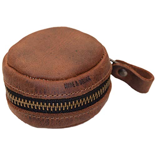 Hide & Drink, Rounded Coin Case Handmade from Full Grain Leather (Bourbon Brown)