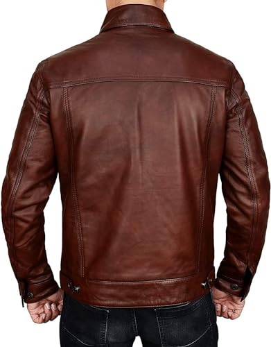 Leather Trucker Jacket Men - Real Lambskin Shirt Style Vintage Fashion Mens Leather Jacket4