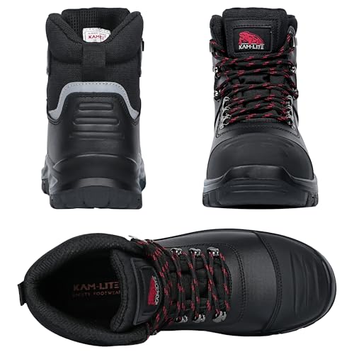 Mens Steel Toe Work Boots, Waterproof Puncture Resistant, Anti-Slip, Shock-Absorbing, Comfortable Heavy Duty Durable Leather Industrial Construction Safety Boots2