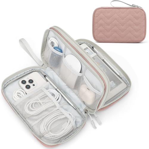 Image of FYY Electronic Organizer, Large Travel Cable Organizer Bag Pouch Electronic Accessories Carry Case Portable Waterproof Double Layers All-in-One Storage Bag for Cable, Cord, Charger, Pattern Pink