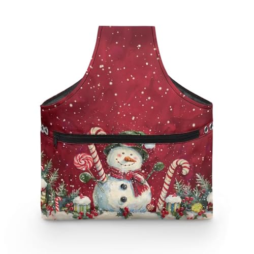 Image of KUIFORTI Snowman Candy Crochet Bag Yarn Storage Tote Christmas Knitting Bag and Totes Organizer for Crocheting on The Go Portable Size S