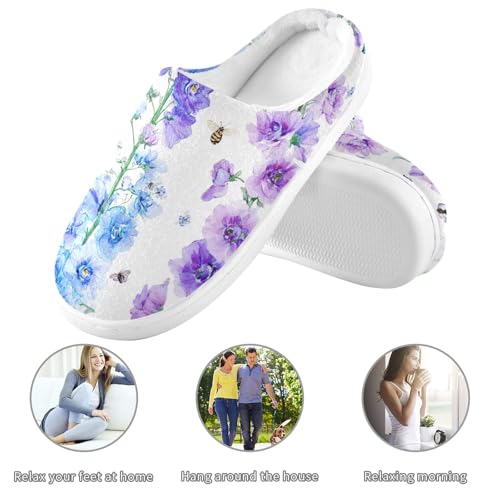 JUNZAN Sweet Delphinium White Mens House Cotton Slipper Non Skid Memory Foam House Shoes for Hotel Birthday Presents 6-73