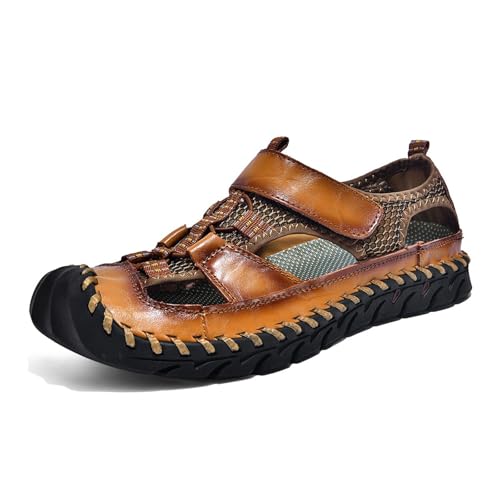 Sandalias hombre piel punta cerrada de diseño calado con suela flexible ranurada