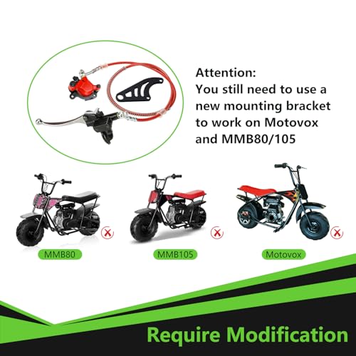 Image of Upgraded Mini Bike Hydraulic Brake Kit and Rear Brake Caliper Mounting Bracket Adapter for Coleman CT100U Minibike with Master Cylinder Pad Hardware Parts