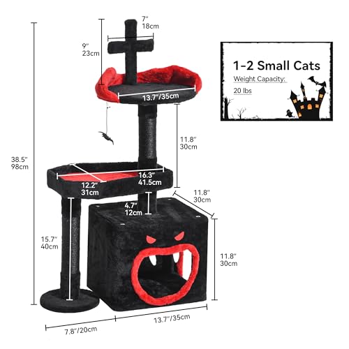 Árbol para gatos Halloween gótico con cama ataúd 38.5 in miniatura 3