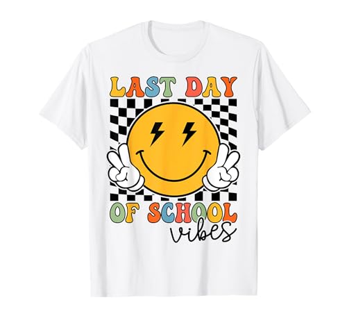 Last Day of School Vibes Groovy Graduación Niños Niñas Camiseta