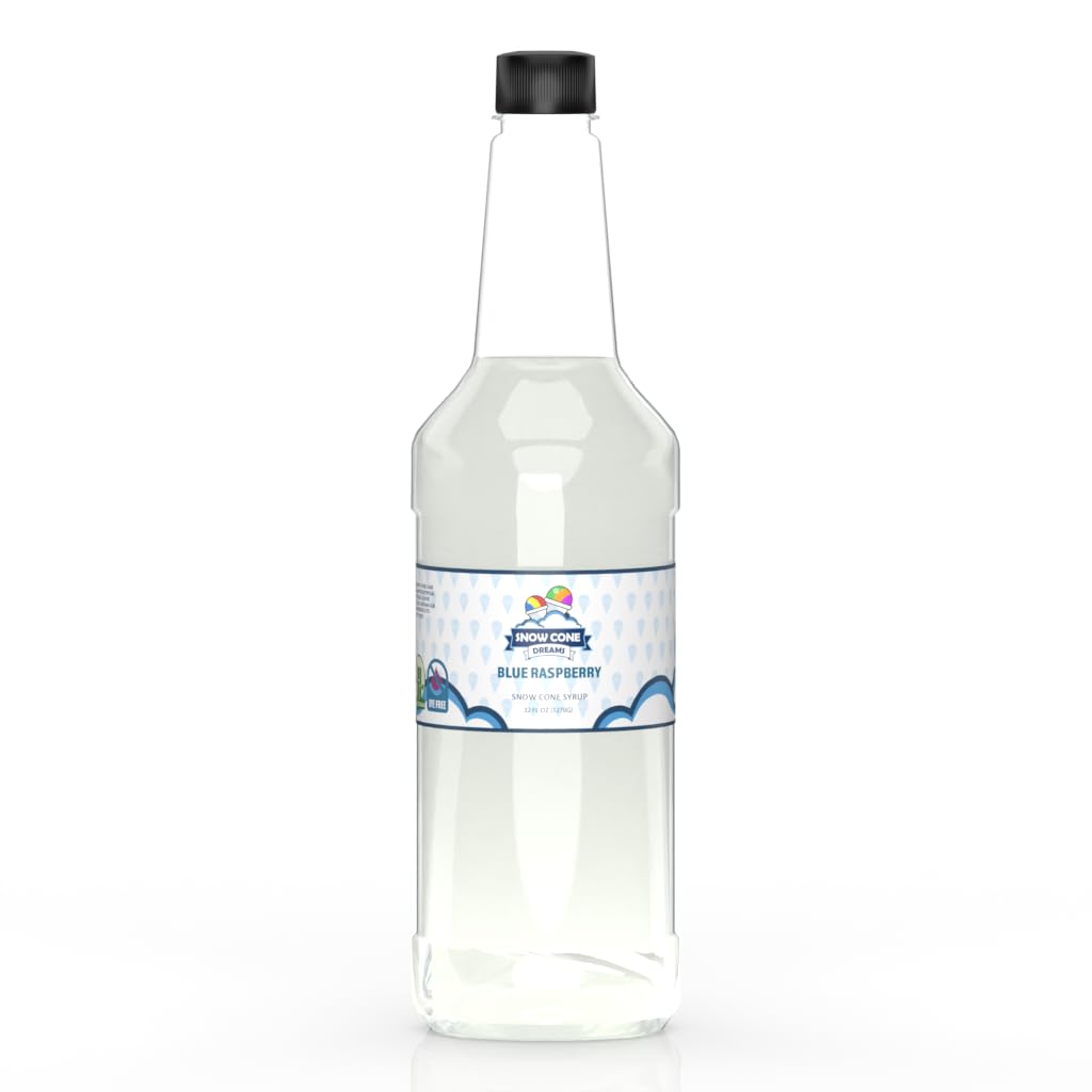 Dye Free Cane Sugar Blue Raspberry Snow Cone and Shaved Ice Flavor Syrup | 32oz | Ready To Use