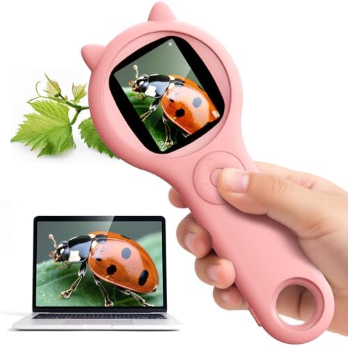 Kids Microscope - 200X Handheld Pocket Magnifying Microscope with 3 Levels Adjustable LED Lights, 2.0 Inch HD Screen Miniscope for Kids, Ideal for Girls Age 3-12