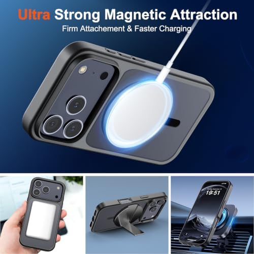 SUPFINE Magnetic for iPhone 17 Pro Max Case with Screen Protector (Compatible with MagSafe)(Military Grade Drop Protection) Translucent Matte Phone Cover,Black - 4