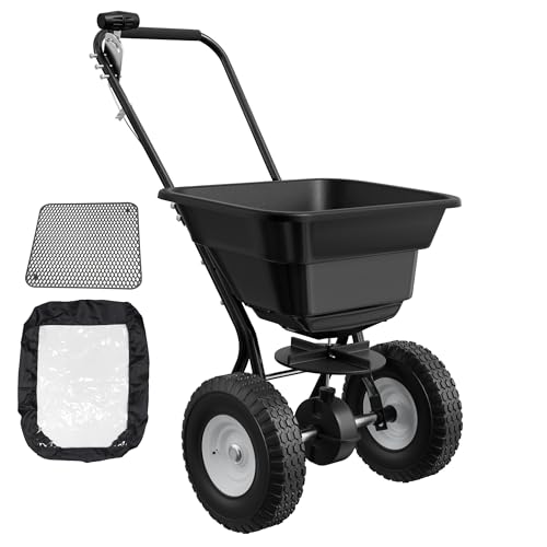PPOLB Broadcast Spreader for Lawns, 80LB Fertilizer Spreader with 25-Level Flow Control, Walk Behind Lawn Seed & Salt Spreader, 0–10FT Coverage, Hopper Screen, Rain Cover, 12" Pneumatic Wheels by PPOLB - Used condition - US$164.27