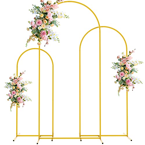Wokceer Suporte de pano de fundo de arco de casamento de 1,8 m, 1,5 m, 1,2 m, conjunto de 3 suportes de arco de metal dourado para cerimónia de casamento, Baby Shower, festa de aniversário, decoração