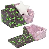 MOMCAYWEX Toddler Couch, 2-in-1 Kids Soft Couch Fold Out...