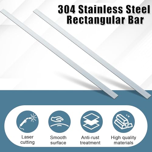Image of Yaocom 2 Pcs 304 Stainless Steel Flat Bar 48 inch Length, 1-1 /2 inch Width, 1 /8 inch Thickness 2B Finishing Trim Strips Sheet for DIY Craft Making