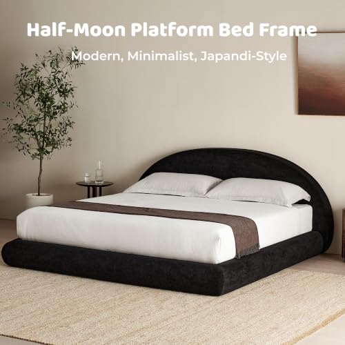 Image of RECCI AirFrame Half-Moon Upholstered Twin Platform Bed Frame | Velvet Curved Arched Base, 6-Inch Thickness Headboard, 5 Inch Fully Round Cushioned Foam, No Box Spring Needed, Easy Assembly
