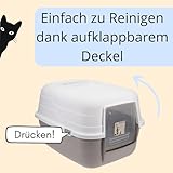 Katzenklo mit Deckel Aktivkohlefilter Katzentoilette Katzen WC Hauben Toilette Klo grau modernes Design
