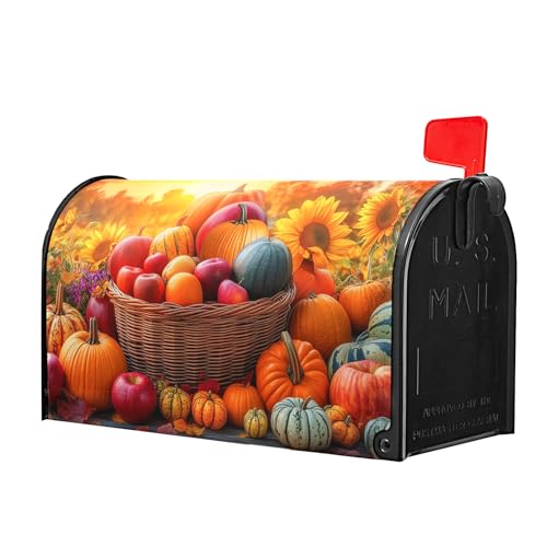 Image of Fall Harvest Mailbox Cover Magnetic Standard Size 21X18 Inch Autumn Floral Mail Box Covers Thanksgiving Pumpkin Mailbox Wraps Post Letter Box Cover for Seasonal Holiday Home Garden Yard Decor