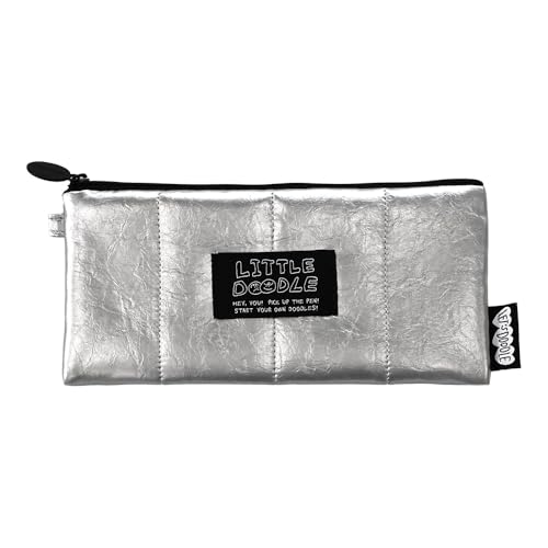Image of Monolike Little Doodle Cushion Pencil Case, Silver - Pencil Pouch, Portable Pencil Bag, Pencil Case, Office Pouch case, Cushion, Soft, achromatic color