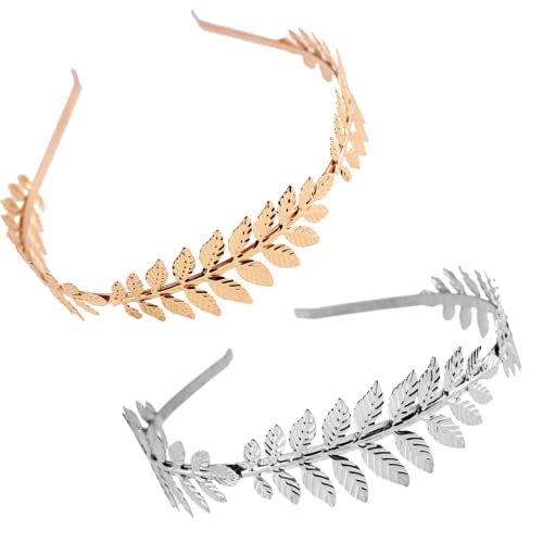 Diadema para mujer de hojas de laurel. Pack de 2 diademas elegantes de diosa griega. Corona dorada y plateada para ocasiones especiales. Tocado de novia o invitada perfecta.