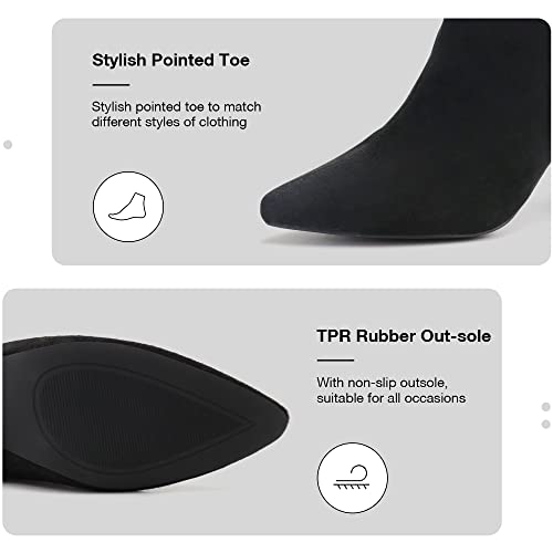 JABASIC Women Ankle Boots Pointed Toe Boots Side Zipper Chunky High Heel Booties4