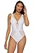 BECCA Women's Standard Color Play One Piece Swimsuit, Plunge Neck, Crochet, Bathing Suits, White (A)
