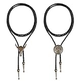 ElevateTech 2 Pcs Bolo Tie for Men Women, Western Cowboy Tie Necklace Handmade Leather Necktie Retro Style Bolo Ties Cowboy Costume Accessories for Women