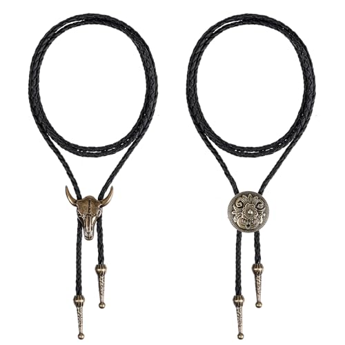 ElevateTech Bolo-Krawatte für Männer und Frauen, 2 Stück, Western-Cowboy-Krawatten-Halskette, handgefertigte Lederkrawatte im Retro-Stil, Bolo-Krawatten, Cowboy-Kostüm-Accessoires für Damen und Herren