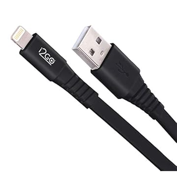 Cabo Iphone/Cabo Lightning I2GO Certificado MFi 1,2m 2,4A PVC Flexível Flat Preto - I2GO Basic