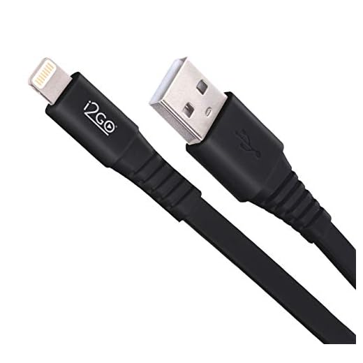 Cabo Iphone/Cabo Lightning I2GO Certificado MFi 1,2m 2,4A PVC Flexível Flat Preto - I2GO Basic