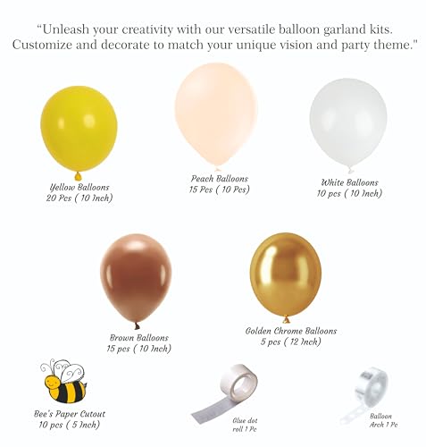 Image of Baby Shower Decoration Kit - 77 Pcs Yellow And Peach Themed Balloons with Bee's Paper Cutout | Garland Set for Party Decoration Mom to Be | Godh Bharai Decoration Item