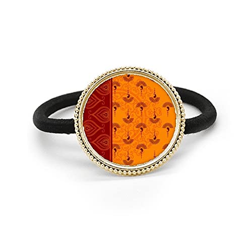 Élastique à cheveux en métal argenté, élastique caoutchouc motif imprimé orange amovible