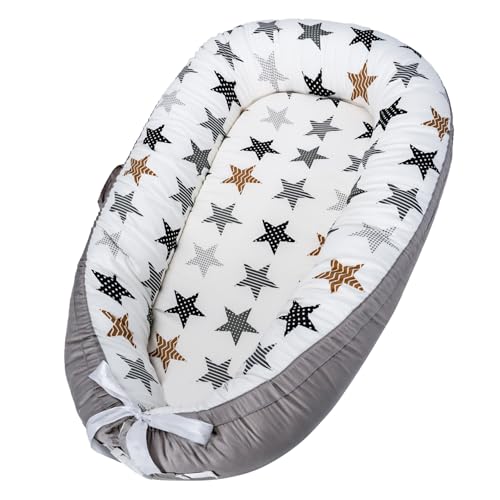 Image of Infant Support Cushions | Baby Lounger | Cotton Infant Lounger | Reversible Adjustable Portable Floor Lounger | Supervised Awake Only No Sleeping | Soft Breathable Washable Cover (Star)