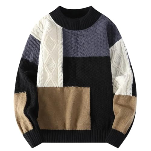 Autumn Winter Sweater Men Fashion Patchwork Knitted Pullovers O Neck Casual Sweaters Street Knitting Pullover3