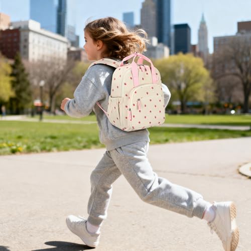 Image of Bluboon Toddler Backpack for Girls Boys 2-4 Cute 12 inch Preschool Kindergarten Backpacks Kids Daycare Bags School Travel (Strawberry-Beige L, Age 4-8 (15 inch H Fit A4 Folder))